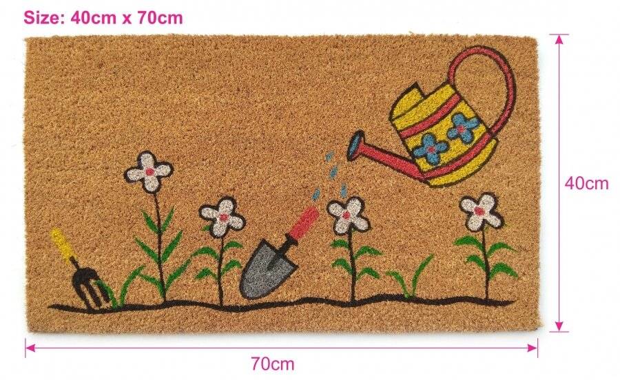 EHC Watering Can and Flowers Decorative Coir & PVC Backed Doormat