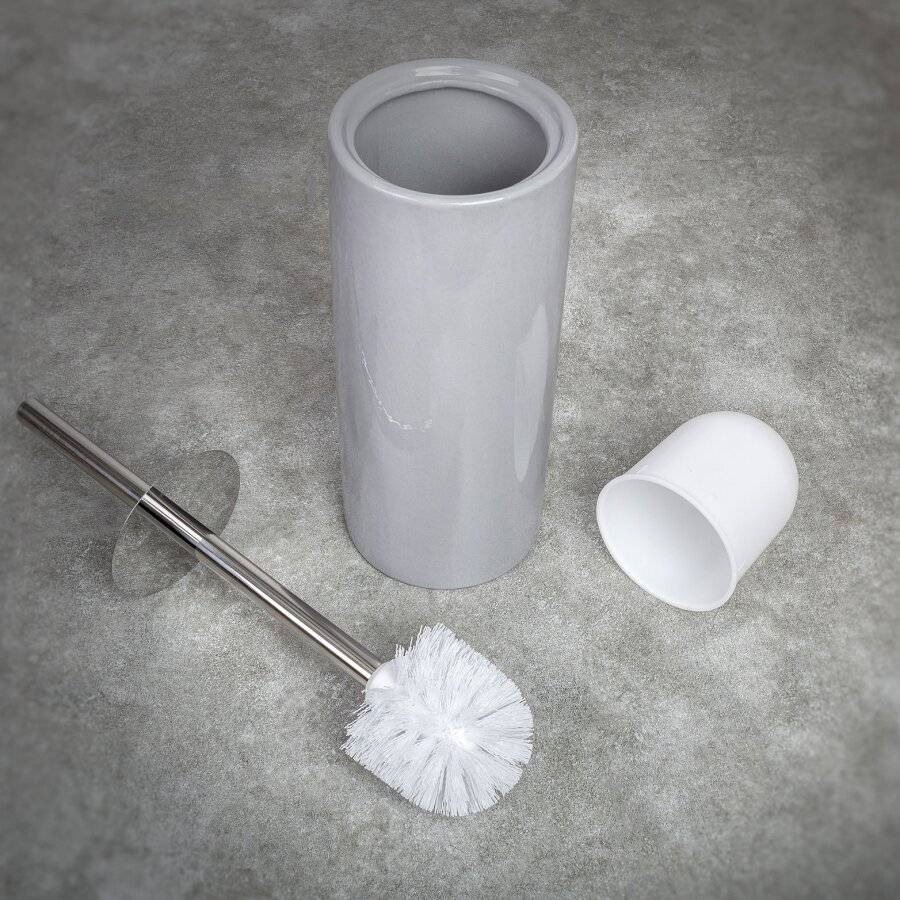 Grey Porcelain Round Toilet Brush With Toilet Brush Holder