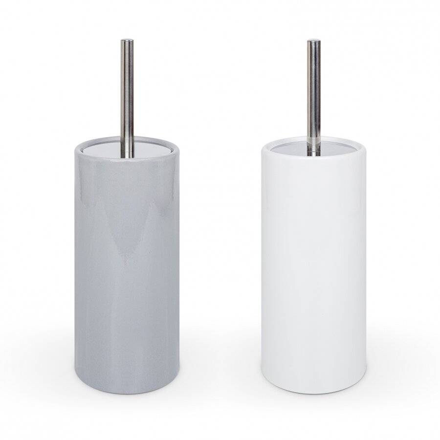 Grey Porcelain Round Toilet Brush With Toilet Brush Holder