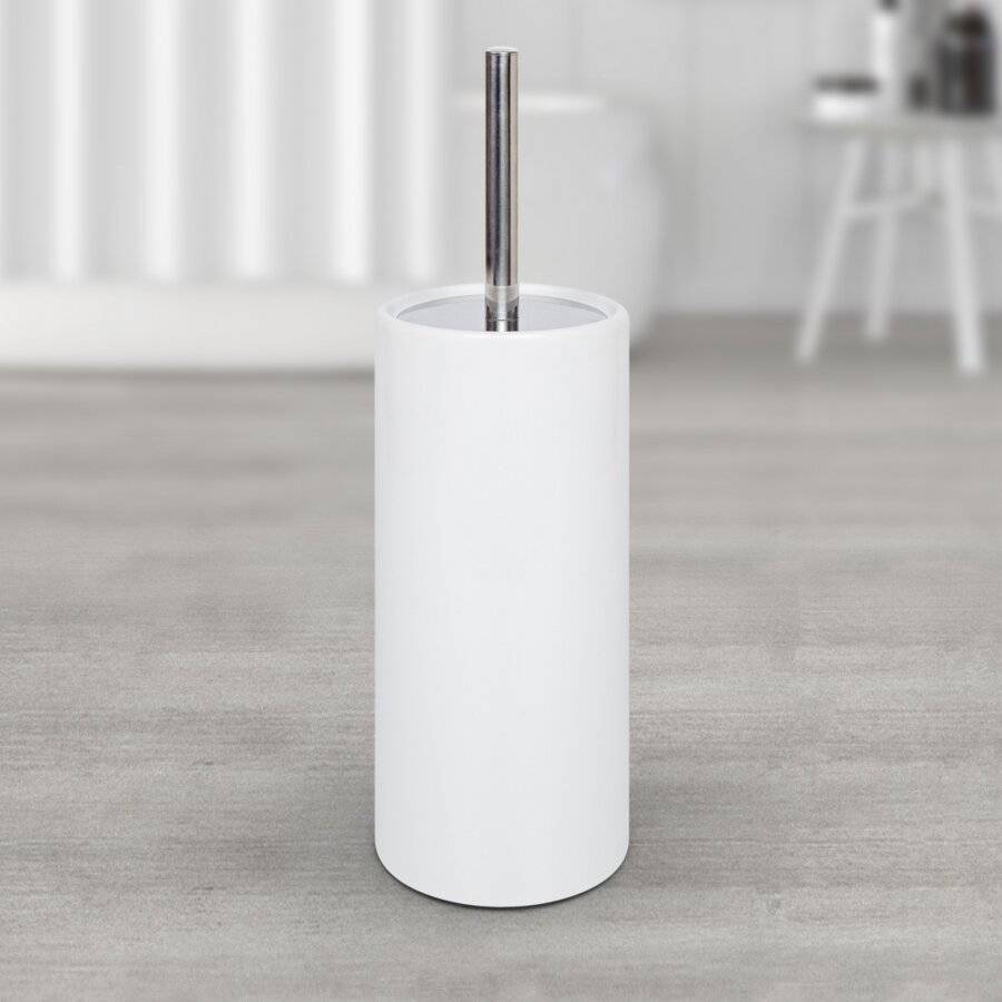 White Porcelain Round Toilet Brush With Toilet Brush Holder