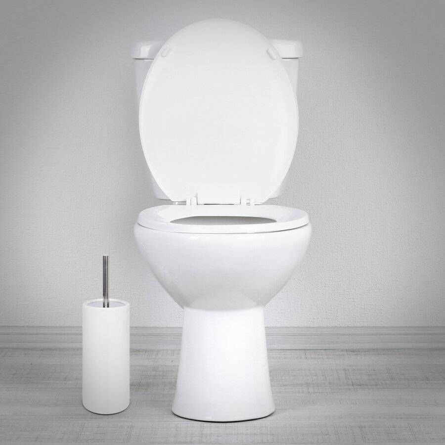 White Porcelain Round Toilet Brush With Toilet Brush Holder