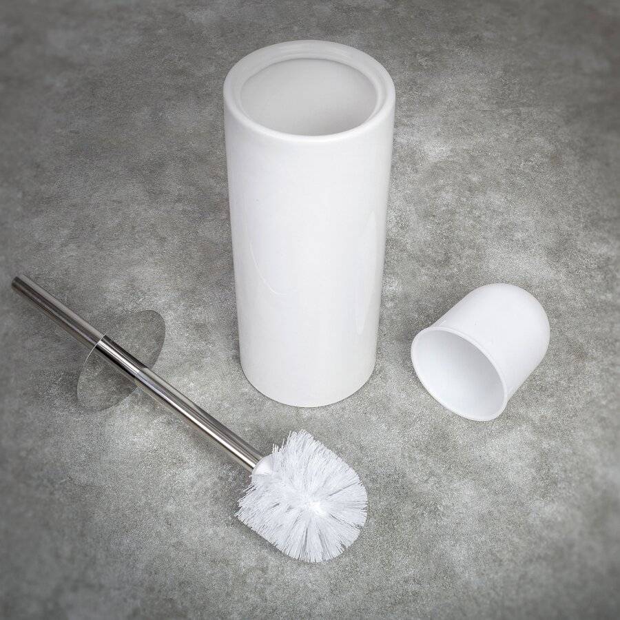 White Porcelain Round Toilet Brush With Toilet Brush Holder
