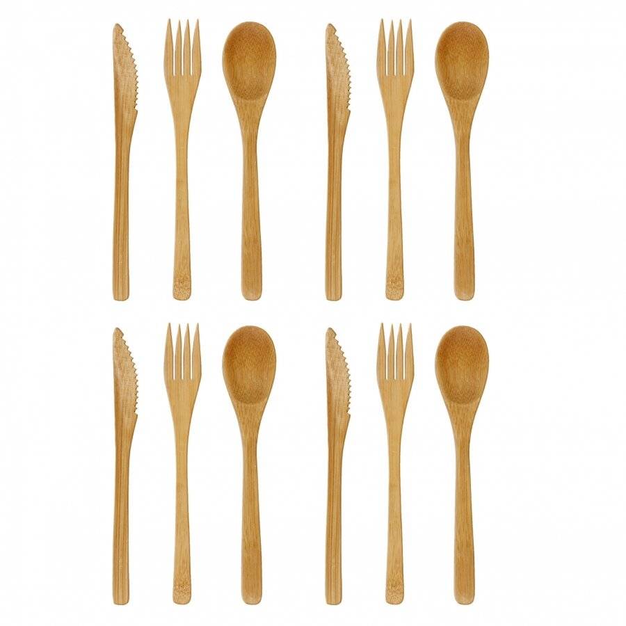 Premium Quality 12 Pack Reusable Bamboo Cutlery Set