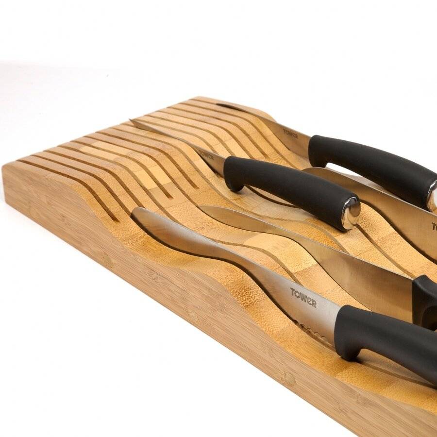 Woodluv 15 Slots in Drawer Bamboo Knife Block (Without Knives)