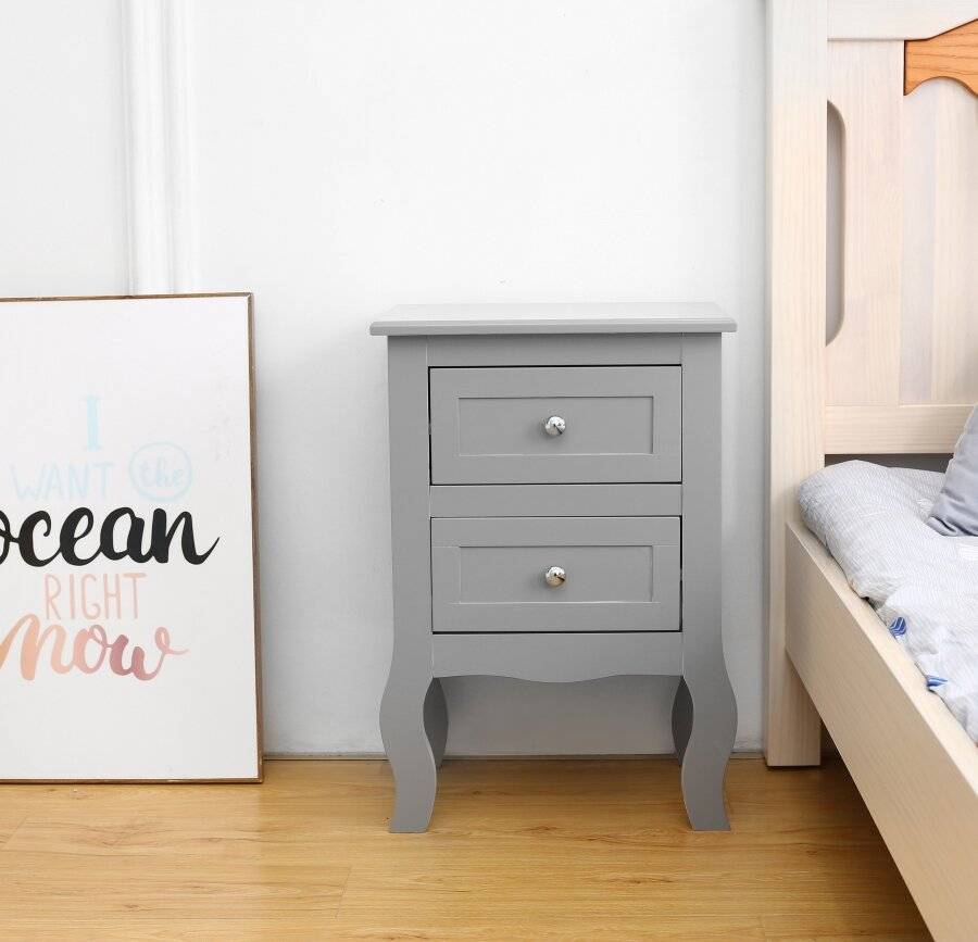 Woodluv 2 Drawer Bedside Cabinet Unit - Grey