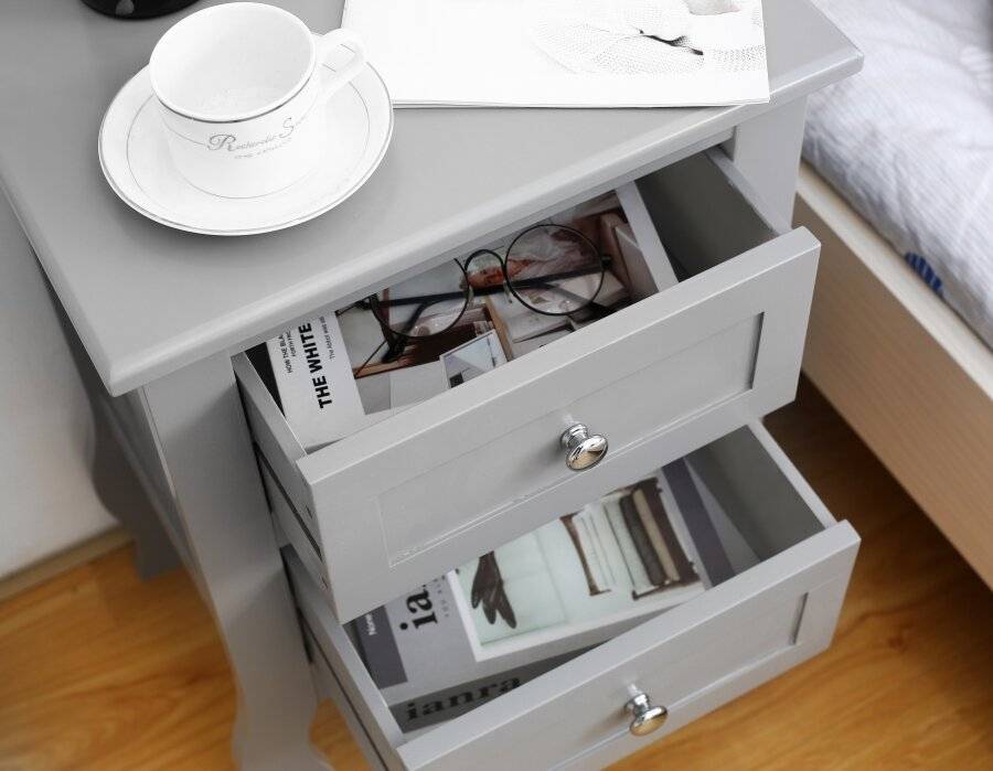 Woodluv 2 Drawer Bedside Cabinet Unit - Grey