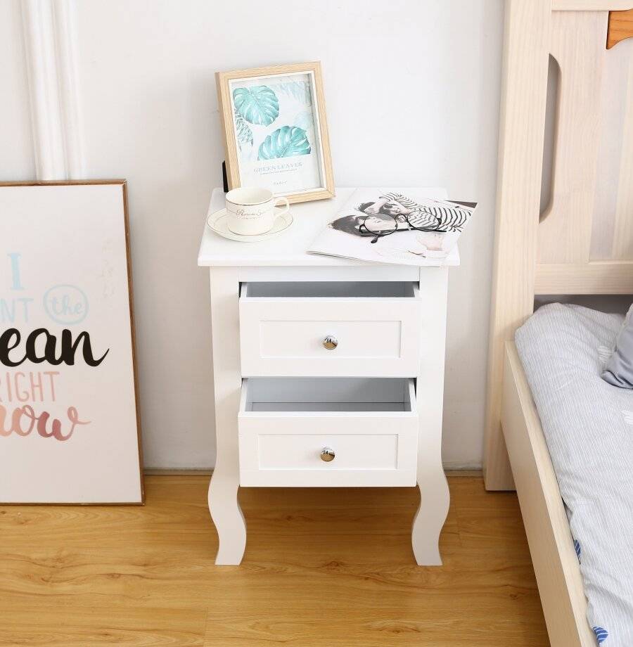 Woodluv 2 Drawer  MDF Bedside Cabinet, White