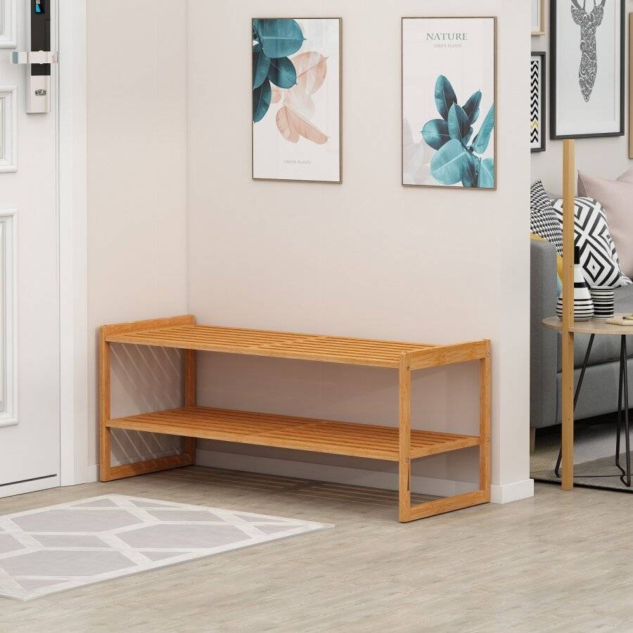 2 Tier Freestanding Natural Bamboo Wood Shoe Organizer