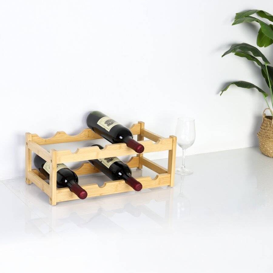 Woodluv 2-Tier Bamboo Wine Rack, Wine Holder, Natural
