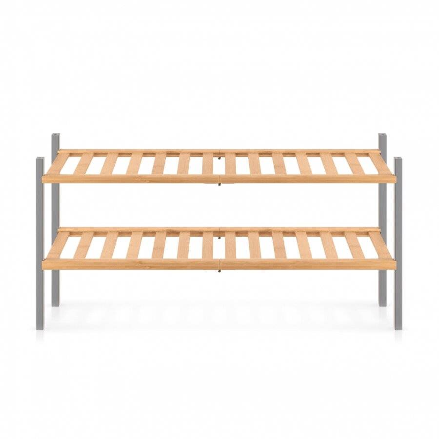 Woodluv 2 Tier Natural Bamboo Shoe Rack Stand, Natural