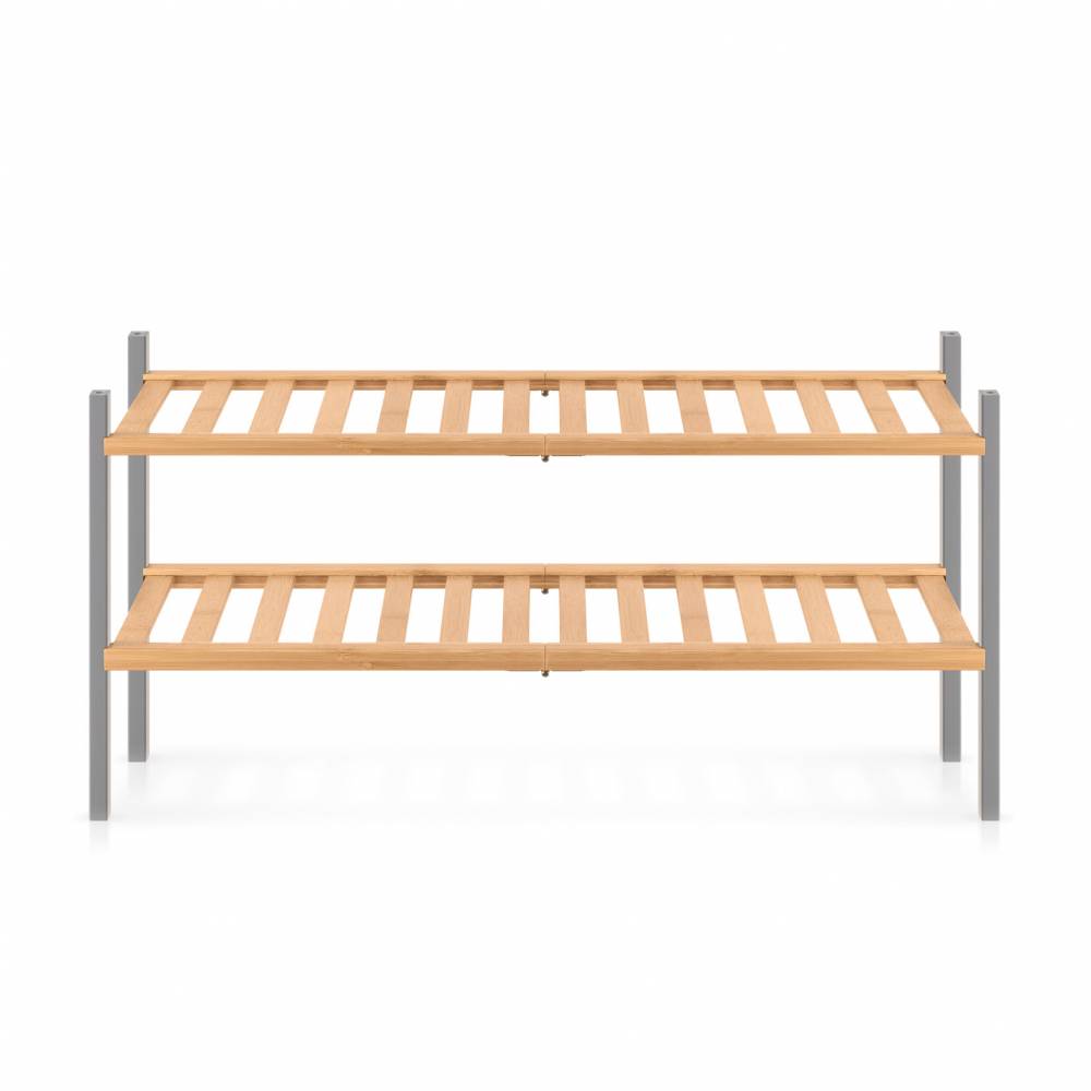 Woodluv 2 Tier Natural Bamboo Shoe Rack Stand, Natural