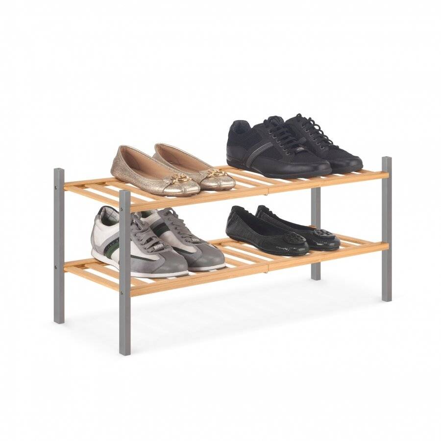 Woodluv 2 Tier Natural Bamboo Shoe Rack Stand, Natural