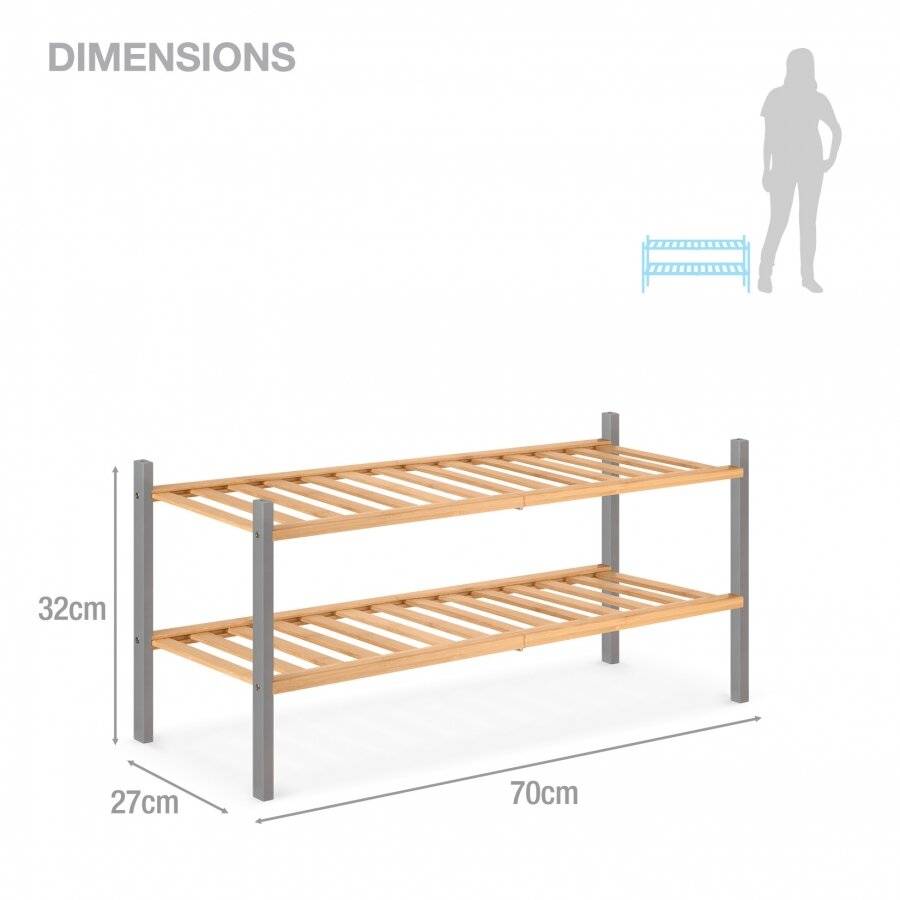 Woodluv 2 Tier Natural Bamboo Shoe Rack Stand, Natural