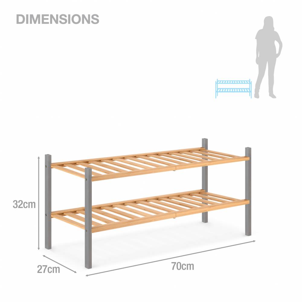 Woodluv 2 Tier Natural Bamboo Shoe Rack Stand, Natural