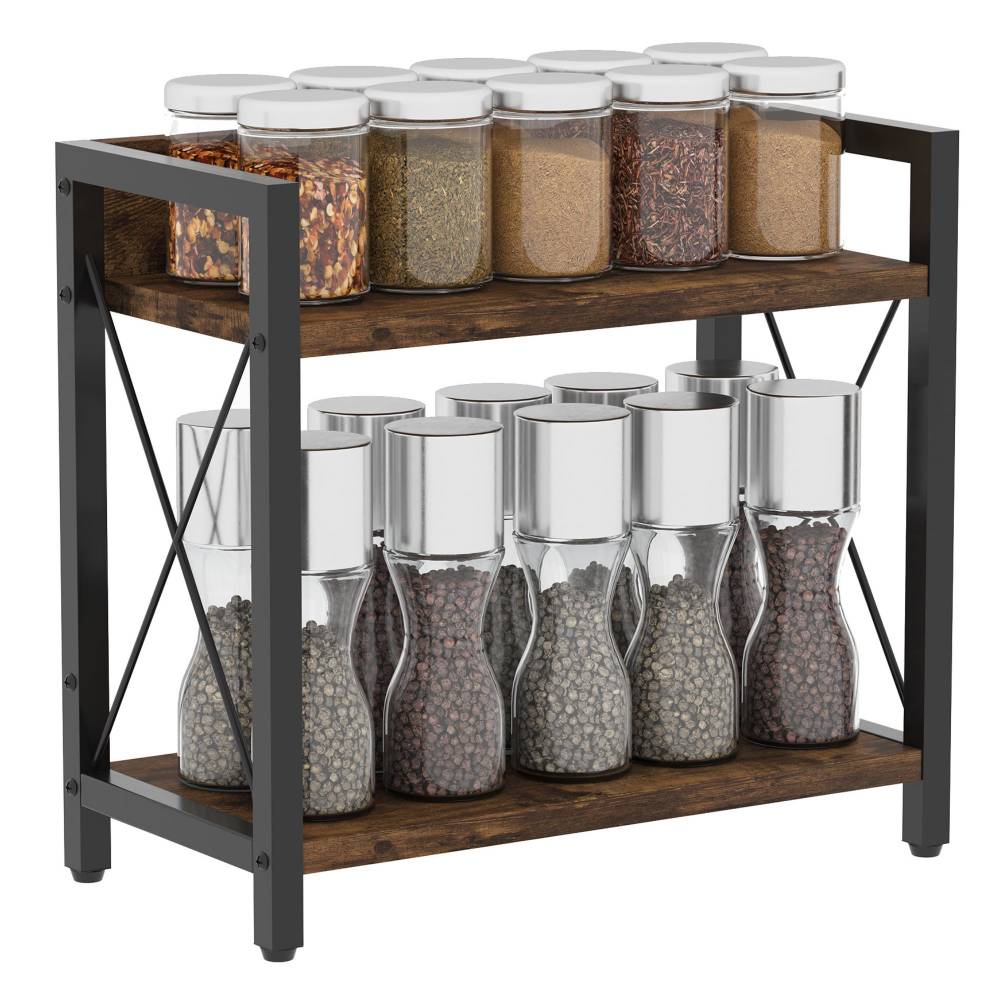 Woodluv 2-Tier Spice Organizer, Tiered Storage Rack for Kitchen Spices