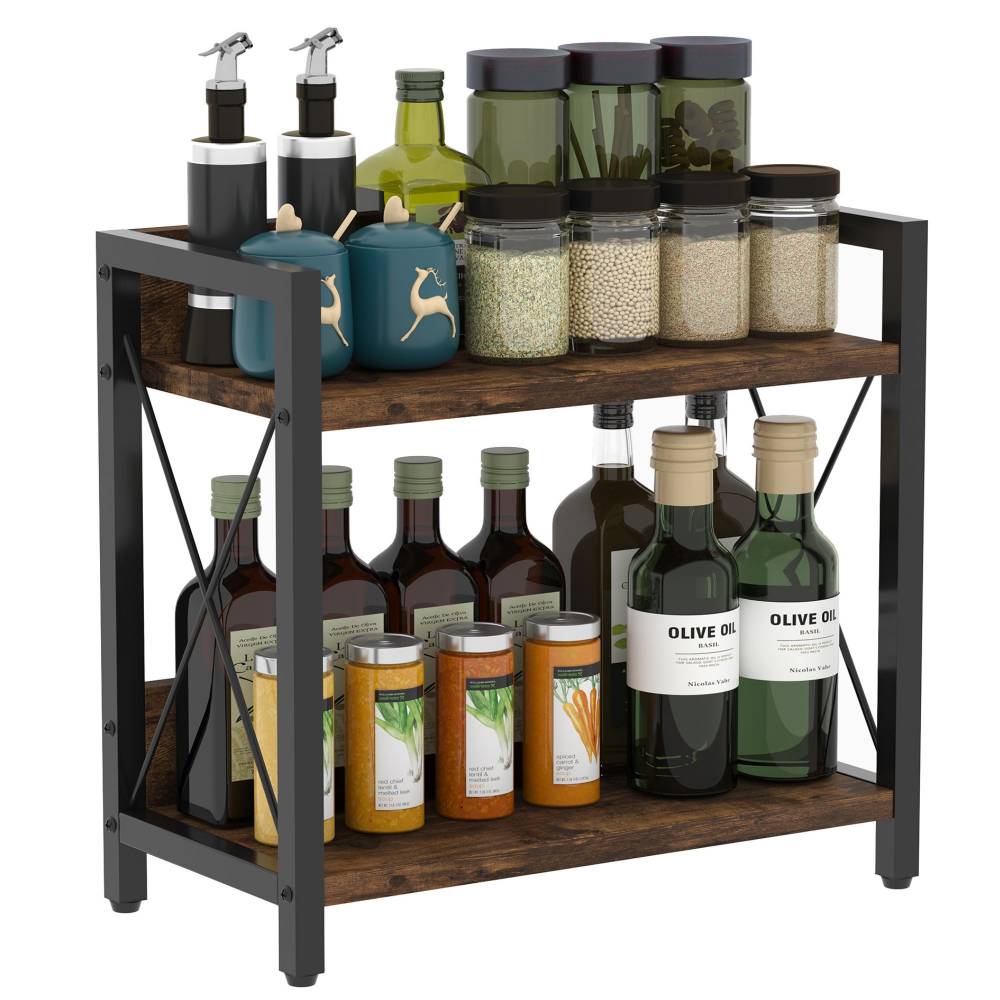 Woodluv 2-Tier Spice Organizer, Tiered Storage Rack for Kitchen Spices