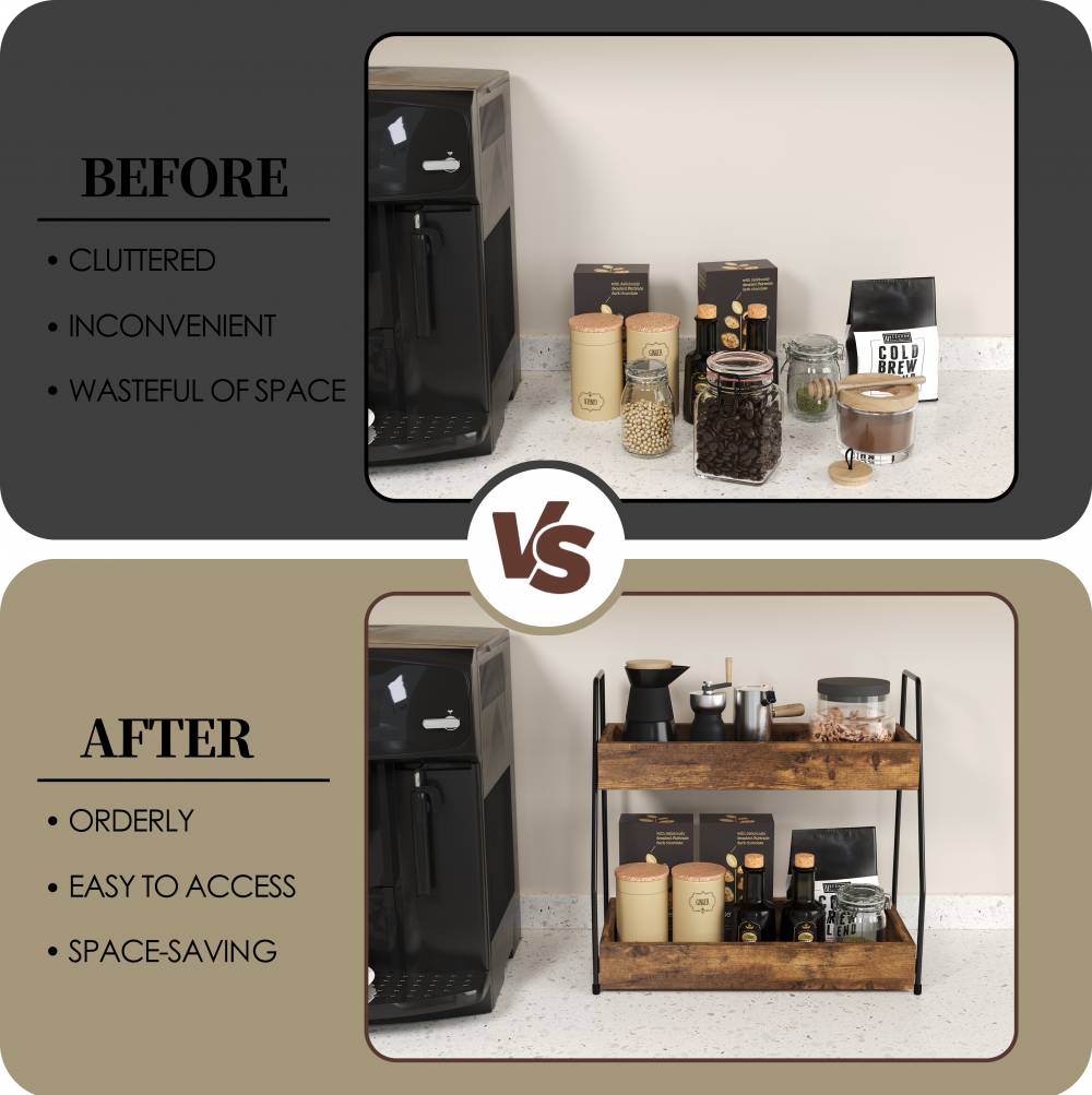 Woodluv 2-Tier Spice Organizer, Tiered Storage Rack for Kitchen Spices