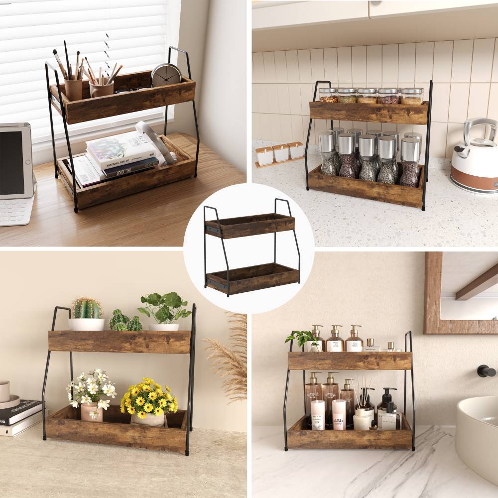 Woodluv 2-Tier Spice Organizer, Tiered Storage Rack for Kitchen Spices