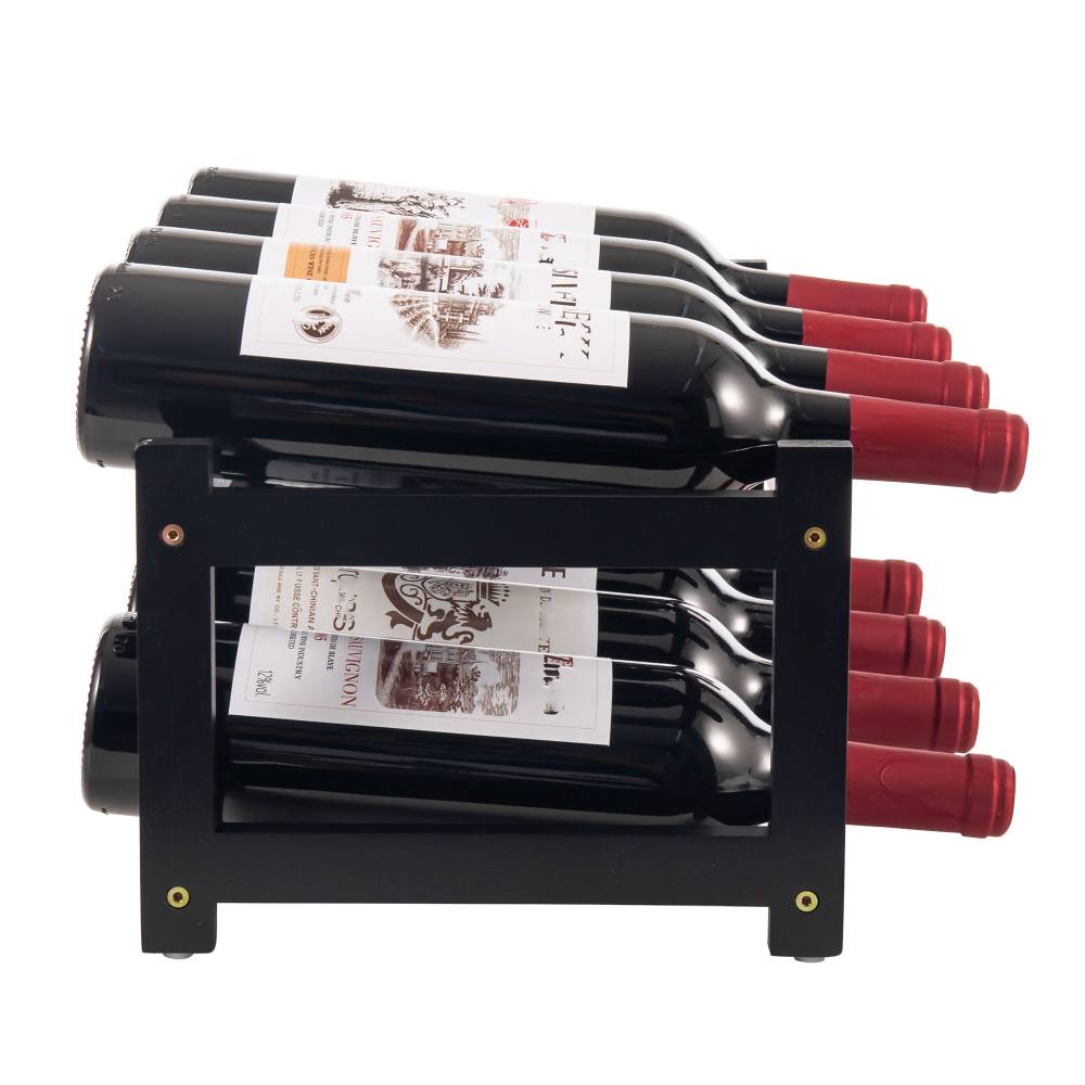 Woodluv 2-Tier Wooden Wine Rack, Wine Holder, Black