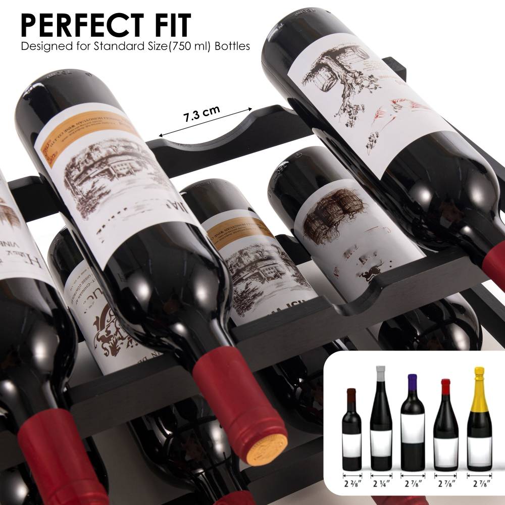 Woodluv 2-Tier Wooden Wine Rack, Wine Holder, Black