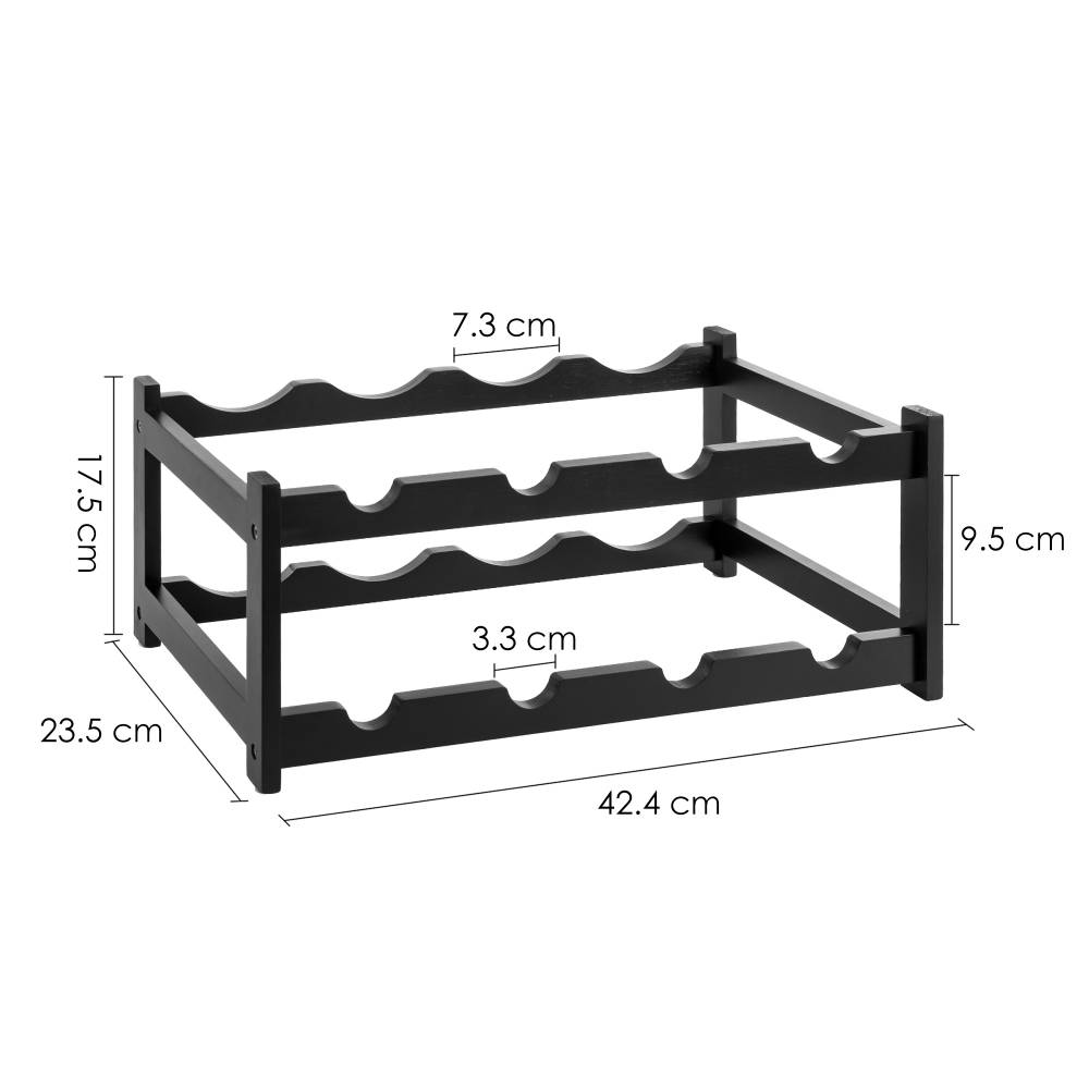 Woodluv 2-Tier Wooden Wine Rack, Wine Holder, Black