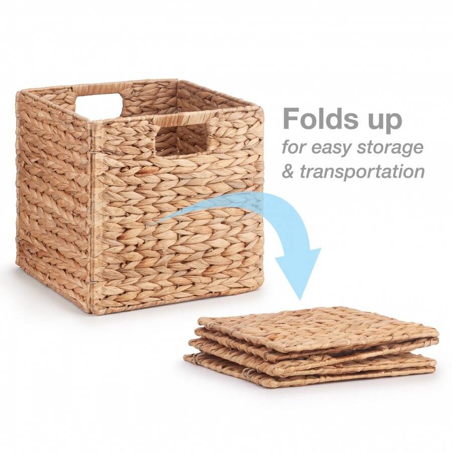 Woodluv 2 x Foldable Water Hyacinth Storage Baskets With Inset Handles