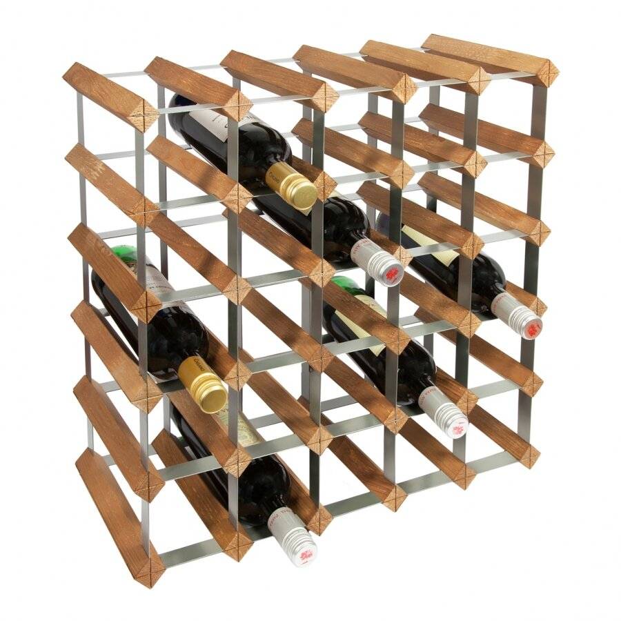 Woodluv 25 Bottle Free Standing Wine Holder Unit - Metal/Pine