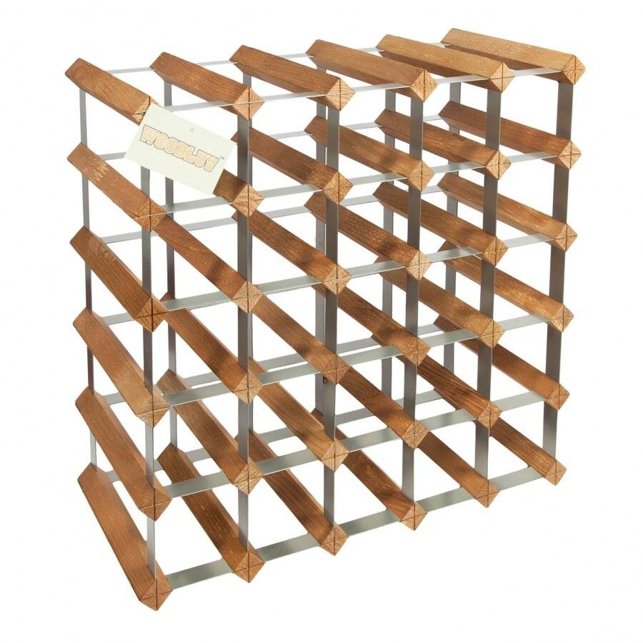 Woodluv 25 Bottle Free Standing Wine Holder Unit - Metal/Pine