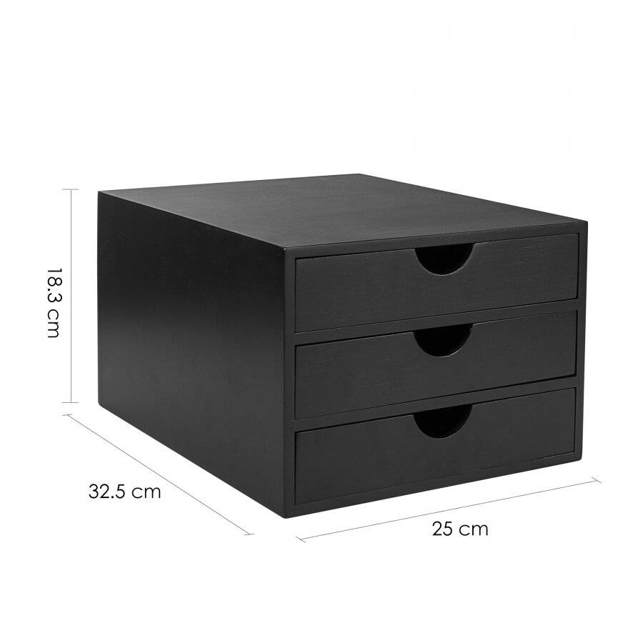 Woodluv 3 Drawer Bamboo Desktop A4 Paper Storage Organiser, Black