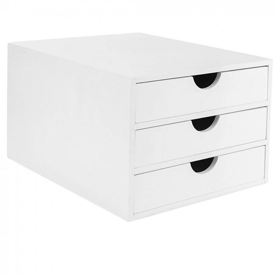 Woodluv 3 Drawer Bamboo Desktop A4 Paper Storage Organiser, White