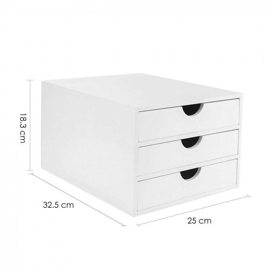 Woodluv 3 Drawer Bamboo Desktop A4 Paper Storage Organiser, White