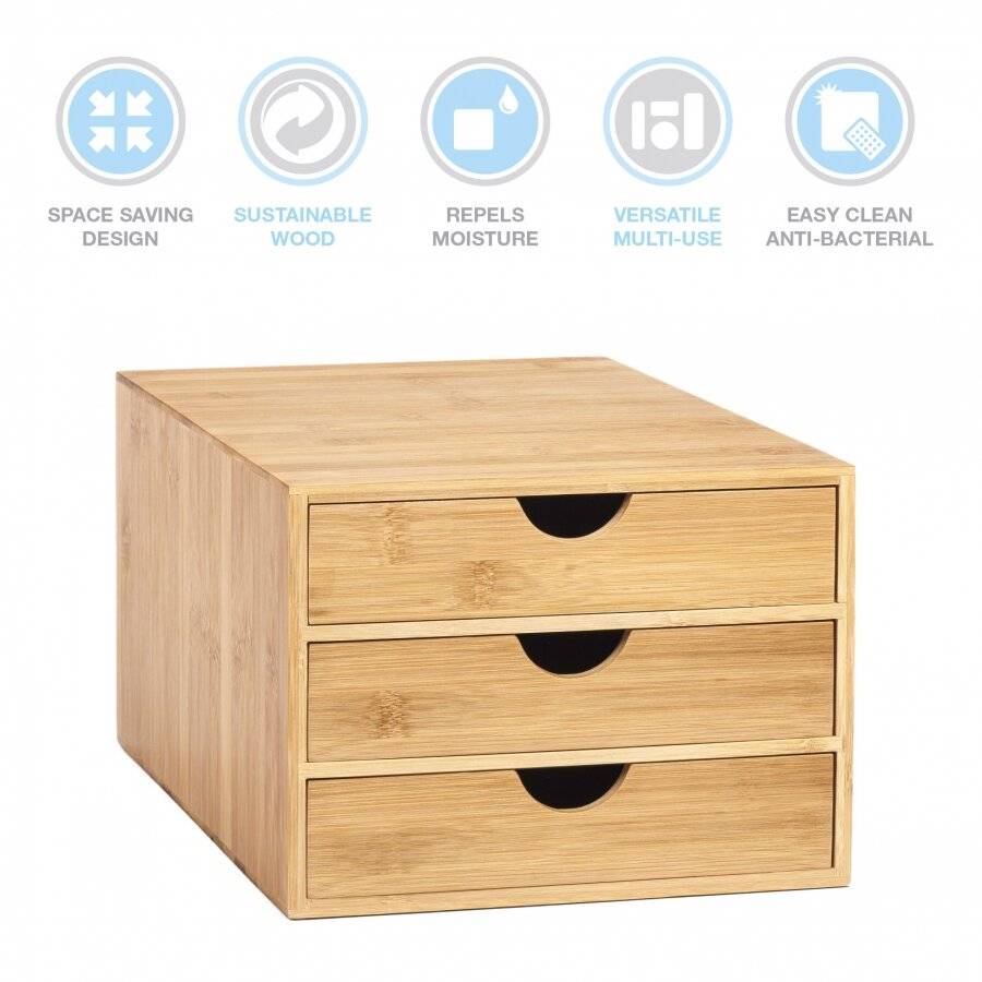 Woodluv 3 Drawer Bamboo Stationery Storage Organizer