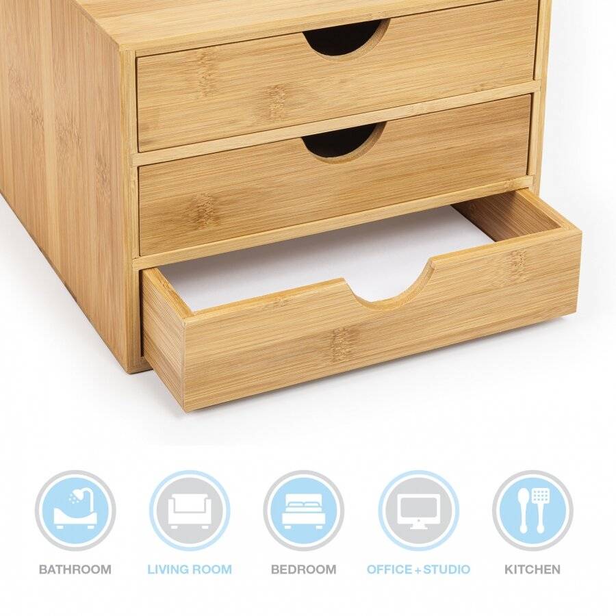 Woodluv 3 Drawer Bamboo Stationery Storage Organizer