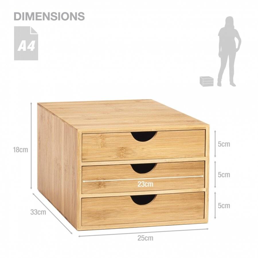 Woodluv 3 Drawer Bamboo Stationery Storage Organizer