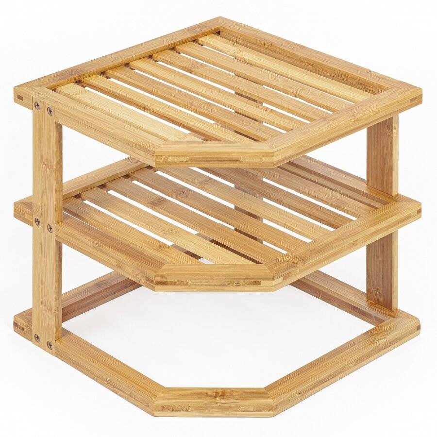 Woodluv 3 Tier Bamboo Space Saving Corner Storage Unit