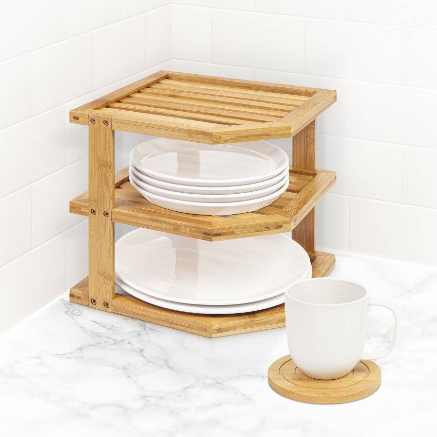 Woodluv 3 Tier Bamboo Space Saving Corner Storage Unit