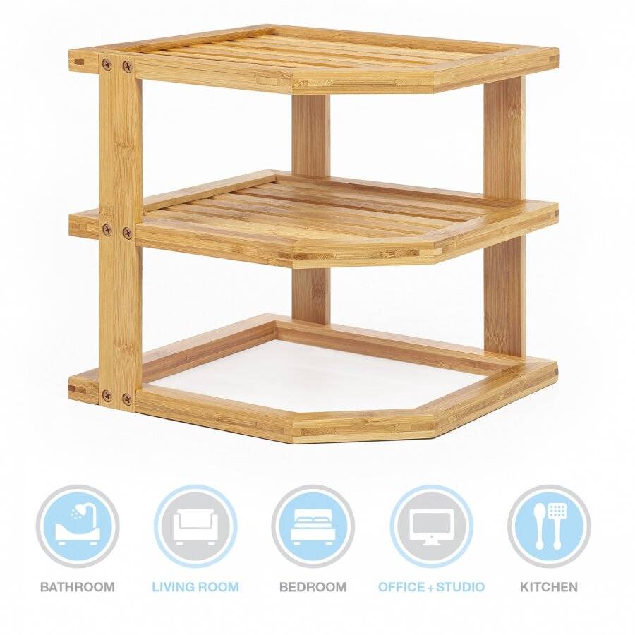 Woodluv 3 Tier Bamboo Space Saving Corner Storage Unit