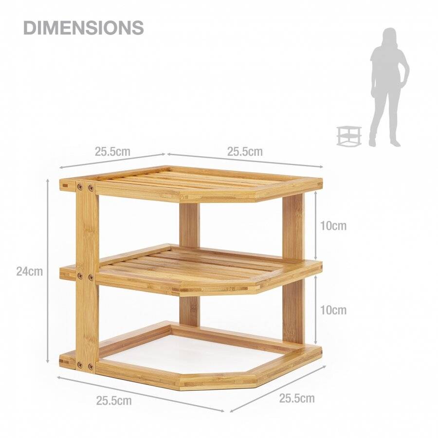 Woodluv 3 Tier Bamboo Space Saving Corner Storage Unit