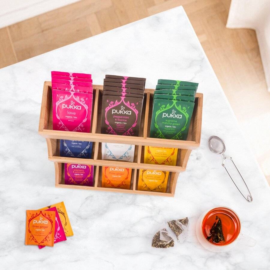 Woodluv 3-tier Bamboo Tea Bag Storage Organizer, 27 x 17.5 x 24 cm