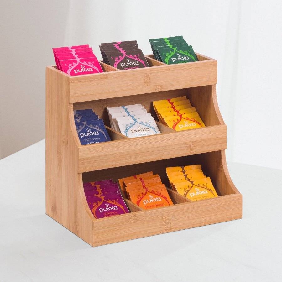 Woodluv 3-tier Bamboo Tea Bag Storage Organizer, 27 x 17.5 x 24 cm