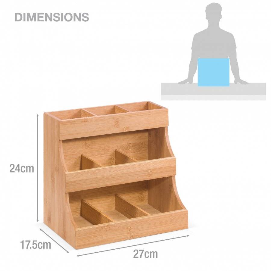 Woodluv 3-tier Bamboo Tea Bag Storage Organizer, 27 x 17.5 x 24 cm