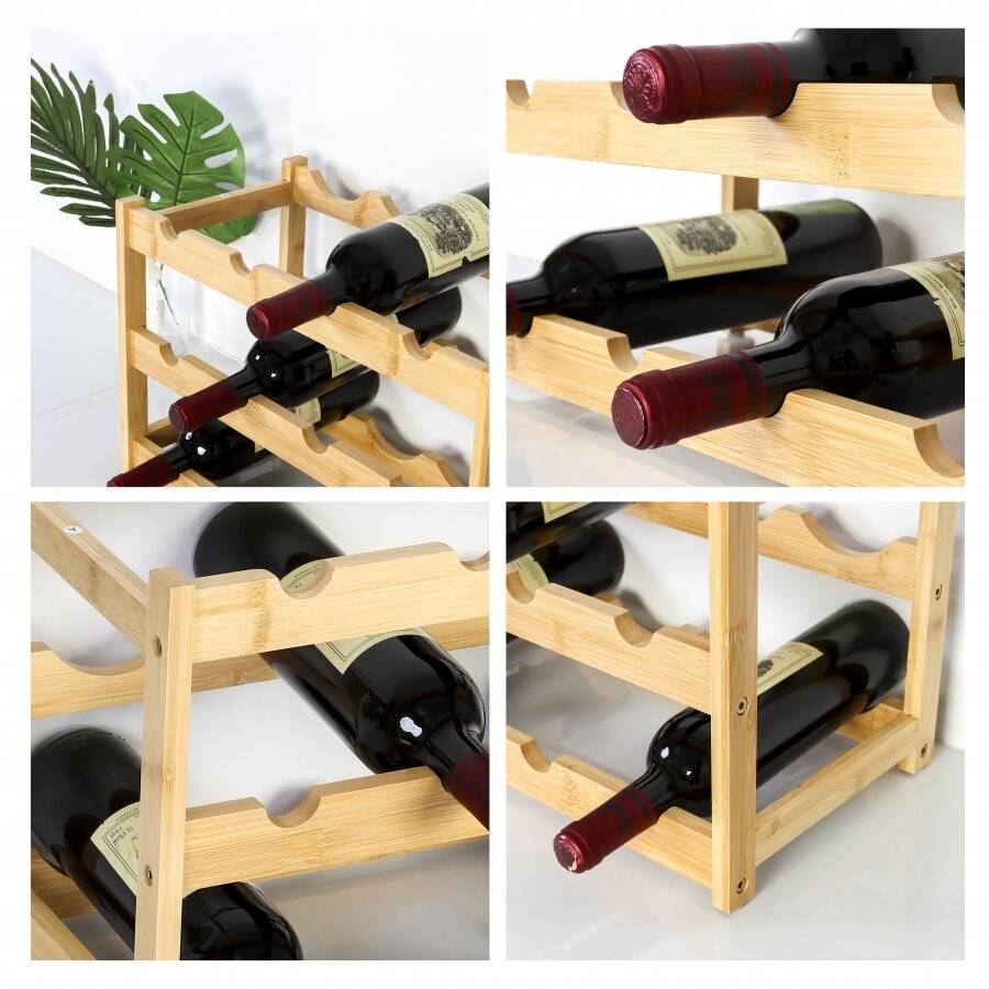 Woodluv 3-Tier Bamboo Wine Rack, Wine Holder, Natural