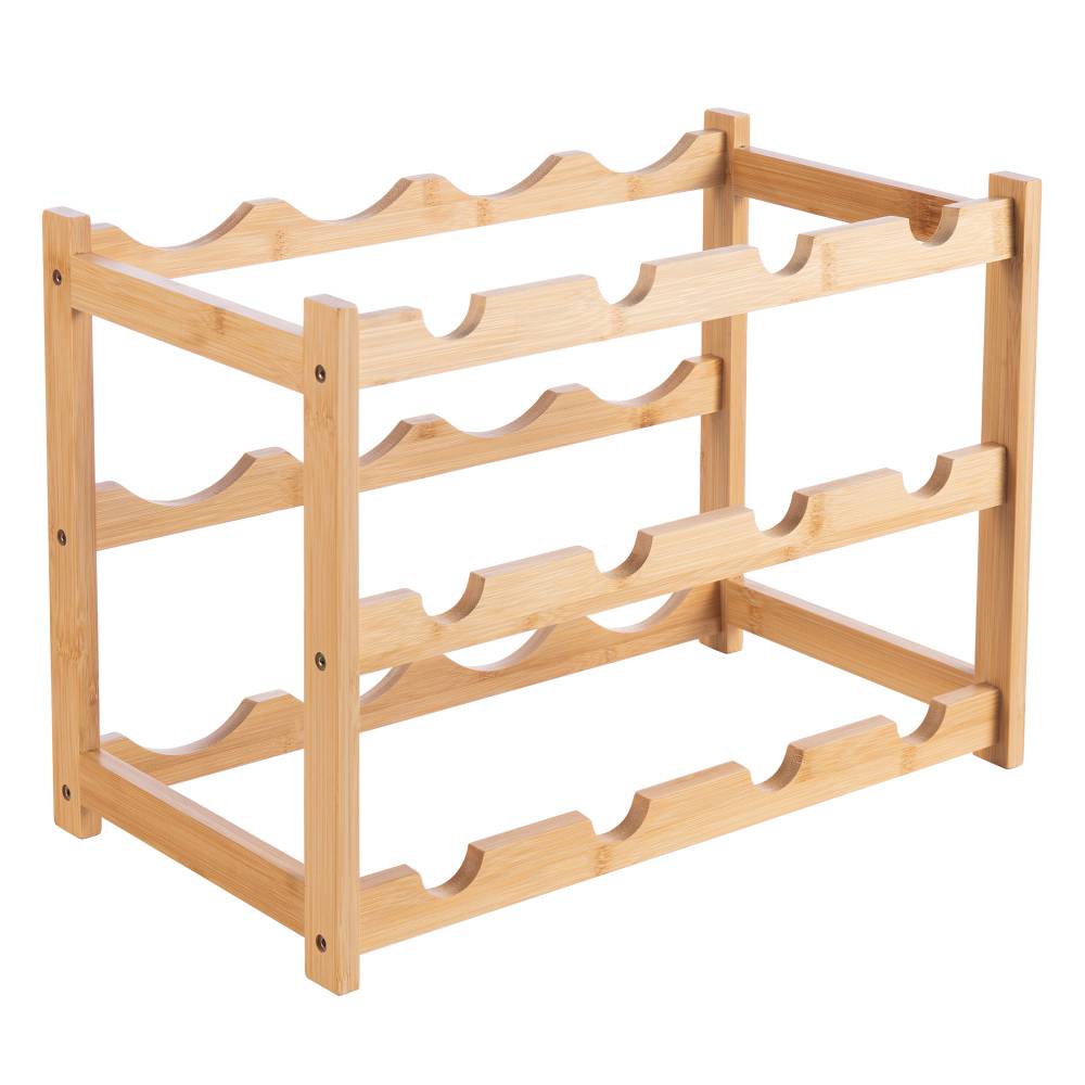 Woodluv 3-Tier Bamboo Wine Rack, Wine Holder, Natural