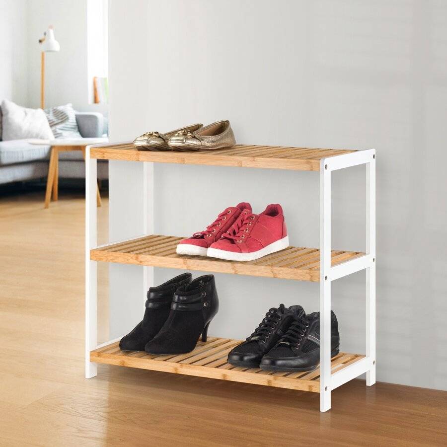 Woodluv 3 Tier Free standing Bamboo Wood Shoe Organizer