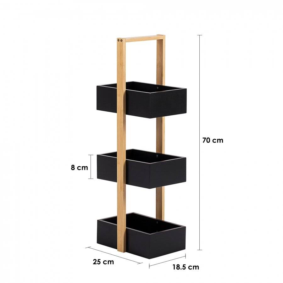 Woodluv 3 Tier Robust Bamboo and MDF Bathroom Storage Caddy - Black