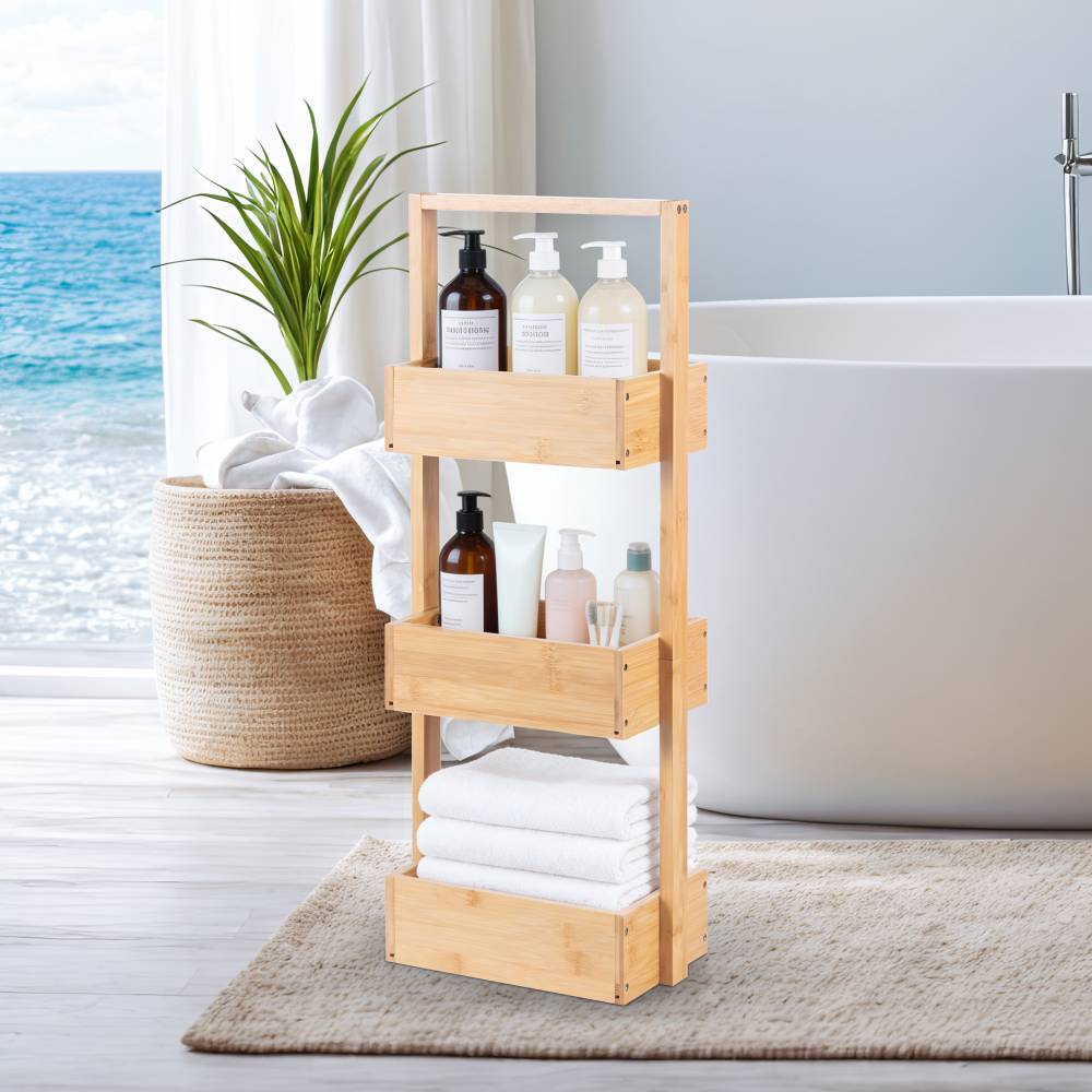 Woodluv 3 Tier Robust Bathroom Storage Caddy - Natural