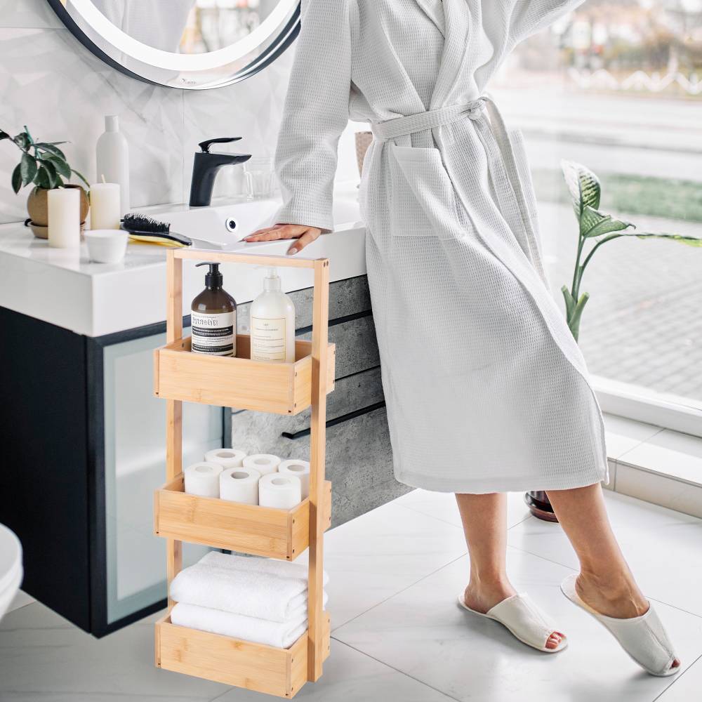 Woodluv 3 Tier Robust Bathroom Storage Caddy - Natural