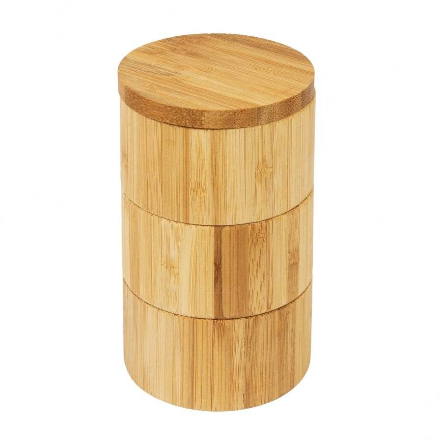 Woodluv 3-Tiered Bamboo Spice Storage Box With Rotating Removable Lid