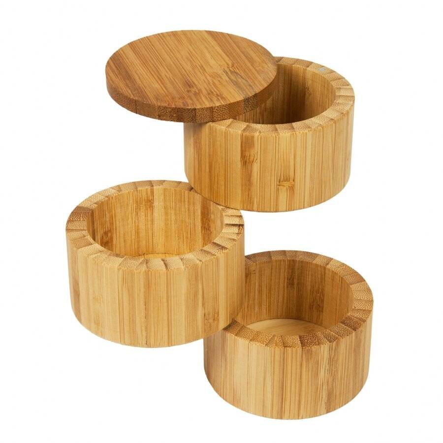 Woodluv 3-Tiered Bamboo Spice Storage Box With Rotating Removable Lid