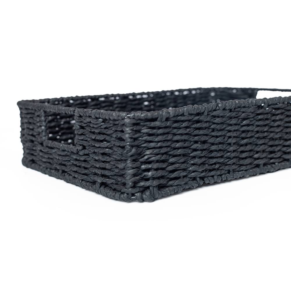 Woodluv 3 x Hand-woven Paper Rope Storage Hamper Basket Set, Black